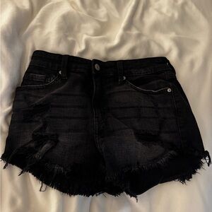 Eunina Black Frayed High Rise Jean Shorts
